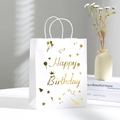 Sacchetto regalo in carta bianca con stampa Happy Birthday in oro lucido - Happy Birthday Stampa a Caldo / A21*L15*P8