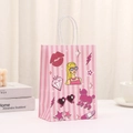 Pink striped kraft paper gift bag with pop art female illustration and rope handles - Pink Striped Pop Style (426-1)