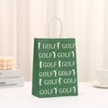 Dunkelgrüne Papiertragetasche mit weißem Golf-Druckmuster und Seilgriffen für Geschenke - Dunkelgrüne Schwung-Silhouette (427-1)
