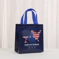 Close-up of patriotic non-woven tote bag with American flag map and veteran salute design - Map Style (5017-2) / 23*22*11