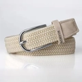 Elastic beige woven canvas belt with silver D-ring buckle and Fashion logo detail - Beige
