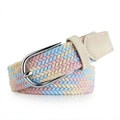 Cintura elastica intrecciata color pastello con fibbia argentata e inserti in pelle - Rosa Blu Giallo