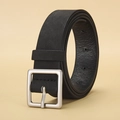 Ceinture noire en suédine avec boucle carrée argentée et texture de cuir grainé - Noir