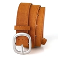 Cintura da donna vintage in finta pelle scamosciata gialla con fibbia ovale - 105cm / Cachi
