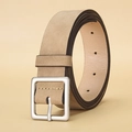Ceinture minimaliste en daim beige avec boucle carrée argentée vintage pour femmes - Kaki