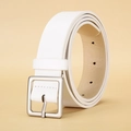 Ceinture classique blanche en similicuir avec une boucle carrée en argent mat élégant - Blanc