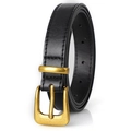 Cinturón minimalista de cuero negro para mujer con hebilla de pasador dorada mate vintage - Negro / 110cm