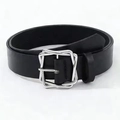 Minimalist black leather belt with unique silver interlocking square buckle for jeans - Silver Buckle Black / 110cm