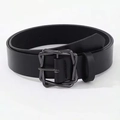 Unisex black leather belt with gunmetal square frame buckle for casual jeans outfits - Gun Black Buckle Black / 110cm