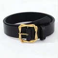 Minimalist black leather belt with a modern golden geometric square buckle for women and men - Gold Buckle Black / 110cm