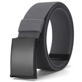 Men's dark gray woven elastic stretch belt with a black matte smooth buckle - 120cm / Black Buckle Grey