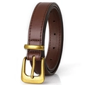 Cinturón minimalista de cuero marrón con hebilla dorada vintage para mujer - café / 110cm