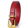 Cinturón minimalista de cuero rojo para mujer con elegante hebilla de pasador dorada vintage - Burdeos / 110cm