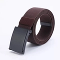 Detail of dark brown stretch woven nylon belt with a black matte automatic buckle - 120cm / Black Buckle Coffee