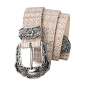 Cintura intrecciata vintage con fibbia floreale incisa in argento su sfondo bianco - 110cm / Beige