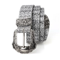 Cintura intrecciata grigia stile vintage western con fibbia floreale argento - 110cm / Grigio