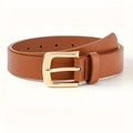 Cintura minimalista in pelle marrone caramello da donna con fibbia dorata lucida - Tipo standard / Kaki