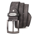 Cintura da uomo vintage in pelle PU opaca grigia con fibbia ad ardiglione e targa JEANS - 120cm / Nero