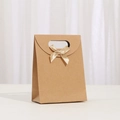 Kraft paper gift bag with champagne silk bow and convenient oval die-cut handle - 16*12*6cm / Kraft Color