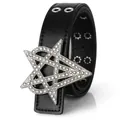 Cintura punk Y2K in pelle PU nera con fibbia a stella di strass colorati e occhielli in metallo - Stile Occhielli Nero / 120cm