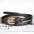 Minimalist black leather belt for women featuring a sleek gold square buckle closure - 105cm / Black