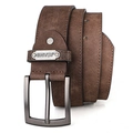 Cintura da uomo vintage marrone scuro con fibbia grigia e targhetta in metallo JEANS - 120cm / caffè