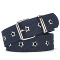 Cintura in denim blu scuro con occhielli a stella argentati e fibbia metallica - 105cm / Blu navy
