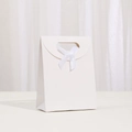 Elegant white kraft paper gift bag with a satin ribbon bow and die-cut handle - 16*12*6cm / White