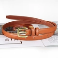 Women's minimalist thin leather belt in caramel brown with a gold pin buckle decoration - 105cm / Khaki