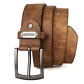 Cintura da uomo vintage in pelle opaca marrone scuro con fibbia ad ardiglione e logo JEANSO - 120cm / Cachi