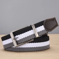 Elastic woven golf belt with black and grey stripes and a silver rotatable metal buckle - Braided Style / Black White Gray Stripe (Silver Buckle)