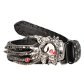 Cinturón punk de cuero con hebilla de calavera y remaches metálicos plateados - 110cm / Negro