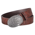 Cintura cowboy vintage con motivi floreali a rilievo e fibbia in metallo inciso - Borgogna