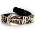 Cintura da donna con stampa leopardata in crine e fibbia dorata ovale elegante - Taglia unica / Leopardo Cachi