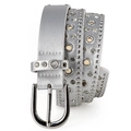 Silberner Punk-Ledergürtel für Damen mit Metallnieten, Ösen und funkelnden Strasssteinen - 105cm / Silber