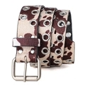 Punk style cow print belt with double metal eyelets and silver buckle decoration - 110cm / Beige Brown Marble