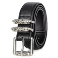 Cintura classica in pelle nera con fibbia vintage argento in stile punk per i jeans - 110cm / Nero