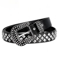 Ceinture punk Y2K en similicuir noir avec trois rangées de clous pyramide argentés - Noir / 105cm