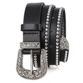 Cintura punk in pelle nera con rivetti argento e fibbia incisa in stile western - Nero