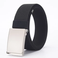 Black elastic woven tactical belt with brushed silver metal buckle for men's jeans - 120cm / Silver Buckle Black