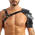 Armure d'épaule en cuir noir pour homme avec sangles réglables pour cosplay et festivals - Encolure asymétrique une épaule