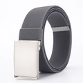 Grey elastic woven nylon belt with silver smooth automatic metal buckle for men - 120cm / Silver Buckle Grey