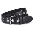 Détail de la ceinture punk en cuir noir avec clous en forme d'étoile et œillets - 110cm / Étoile à Cinq Branches Noir