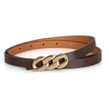 Damen Vintage Ledergürtel in Dunkelbraun mit goldener Dreifach-Ringschnalle am Bund - Kaffeebraun