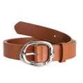 Ceinture unisexe en cuir marron avec boucle ovale irrégulière pour jeans - 110cm / Khaki Avec Boucle Argentée