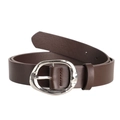 Cintura unisex in pelle testa di moro con fibbia irregolare in metallo argento - 110cm / Caffè Con Fibbia Argentata