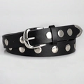 Punk black faux leather belt with silver round metal rivets and classic pin buckle style - Silver Buckle Black / 110cm