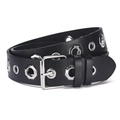 Cintura punk in pelle nera con occhielli esagonali in metallo e fibbia ad ardiglione - 110cm / Nero Con Occhielli Ottagonali