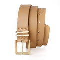 Ceinture minimaliste en similicuir camel avec boucle dorée et anneaux décoratifs - 110 / Beige