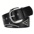 Cintura in pelle nera stile punk Y2K con borchie argentate e fibbia metallica - Nero